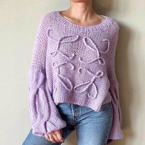 NWOT! Rovinamgram Purple Open-Weave Knitted Wool Top Sweater